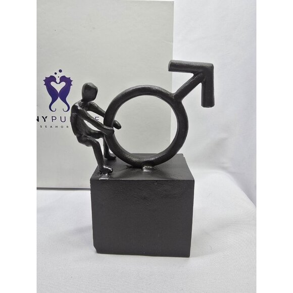 Tiny Purple Seahorse LGBTQIA+ Cast Iron Male With Symbols Book Ends- Set Of 2 - Picture 3 of 14